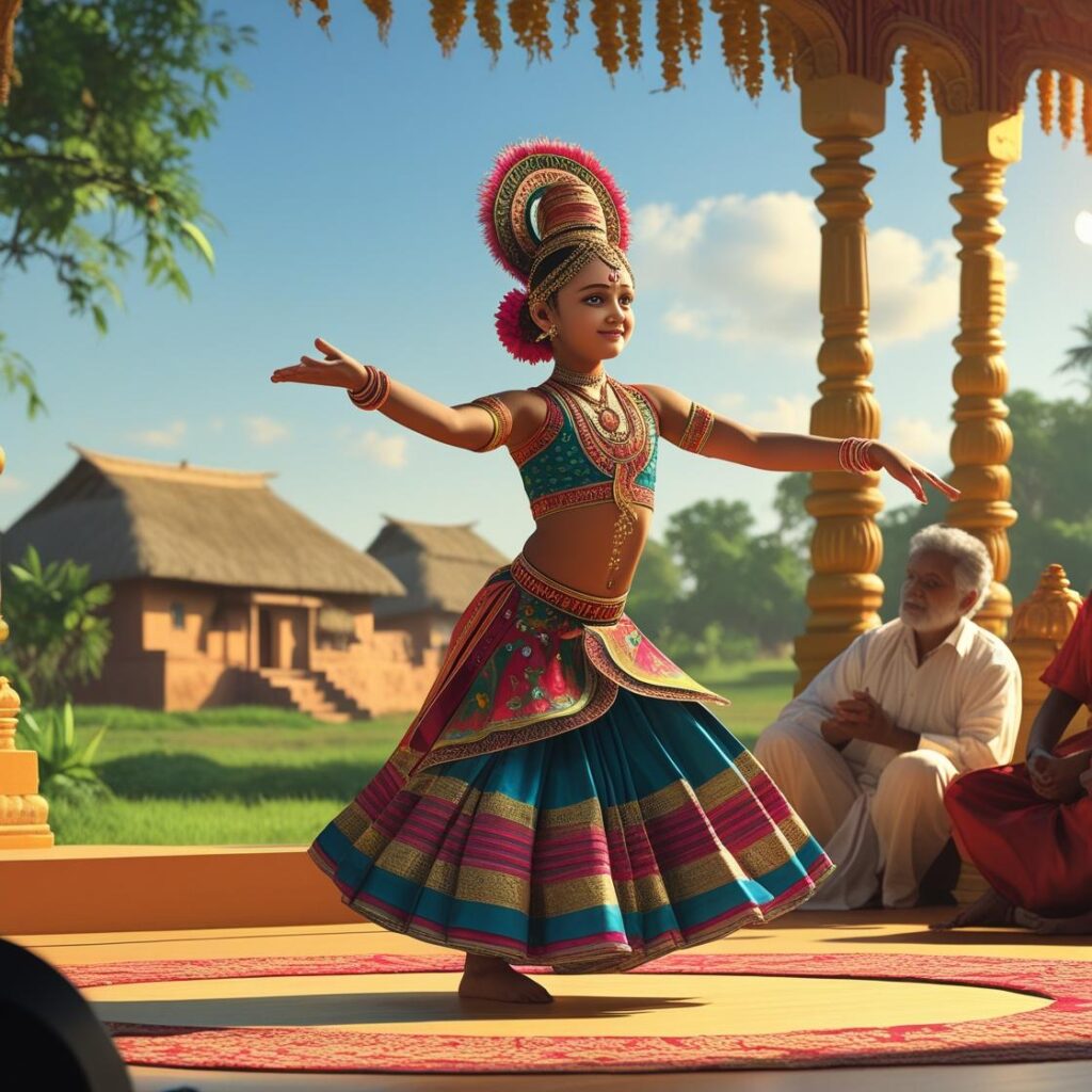 Young Gotipua Dancer In Traditional Costume Guru Teaching Dance Stage Performance With Odisha Village Background 1024x1024